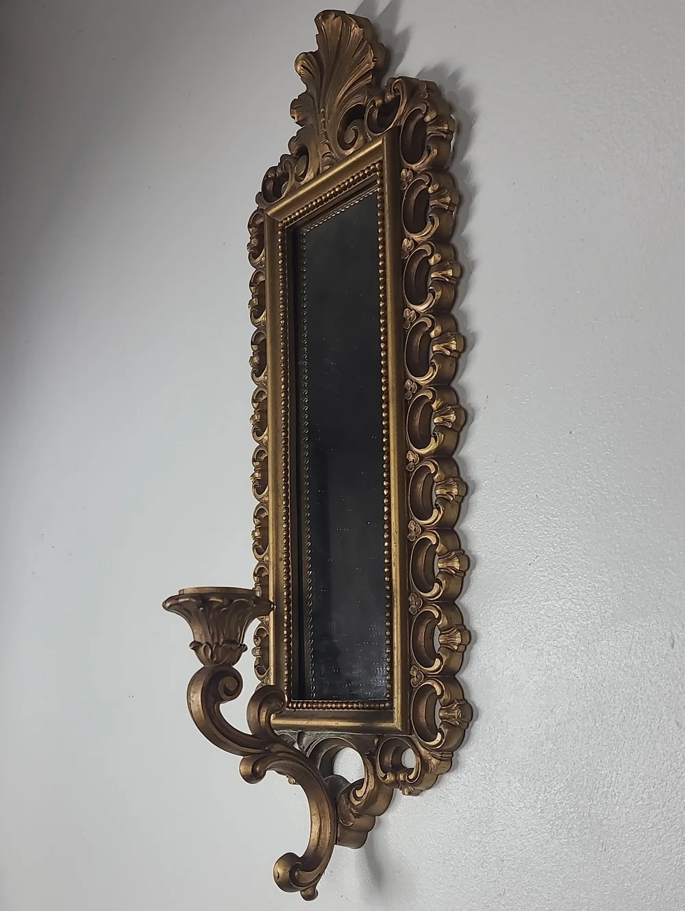 Vtg 1972 MCM Homeco Dart Gold-Tone Gilded Taper Candlestick Mirror Wall Sconce